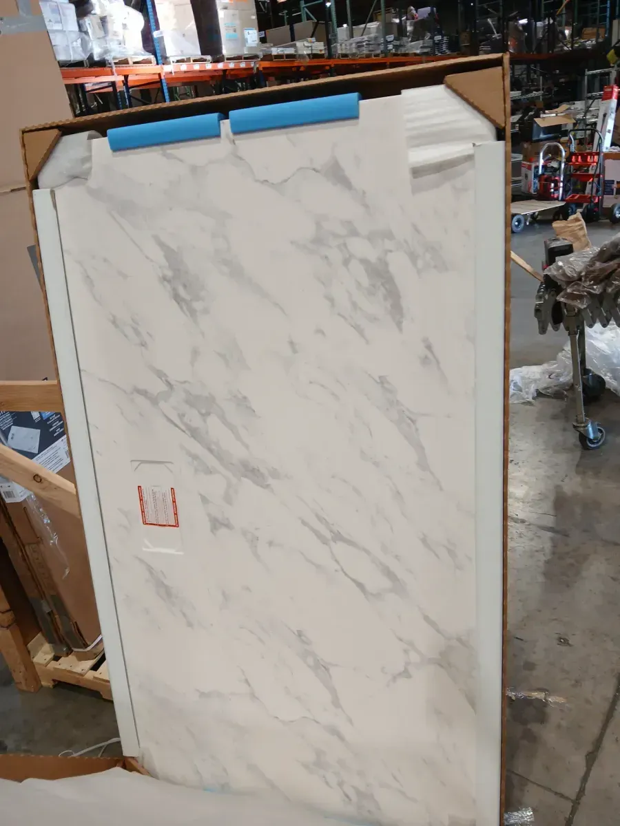 72 in. L x 42 in. W x 1.125 in. H Solid Composite Stone Shower Pan Base with Center Back Drain in Carrara Sand - image 5