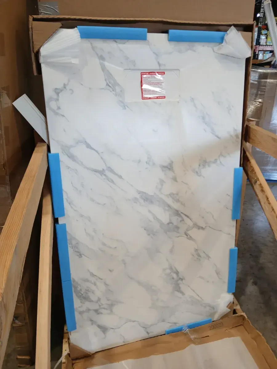 36 in. W x 60 in. L x 1.125 in. H Alcove Solid Composite Stone Shower Pan Base with L/R Drain in Carrara Sand - image 2