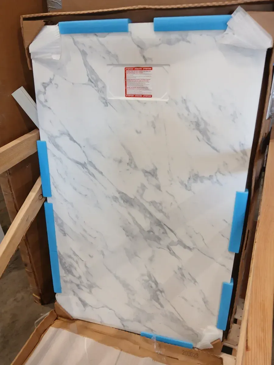 36 in. W x 60 in. L x 1.125 in. H Alcove Solid Composite Stone Shower Pan Base with L/R Drain in Carrara Sand - image 3