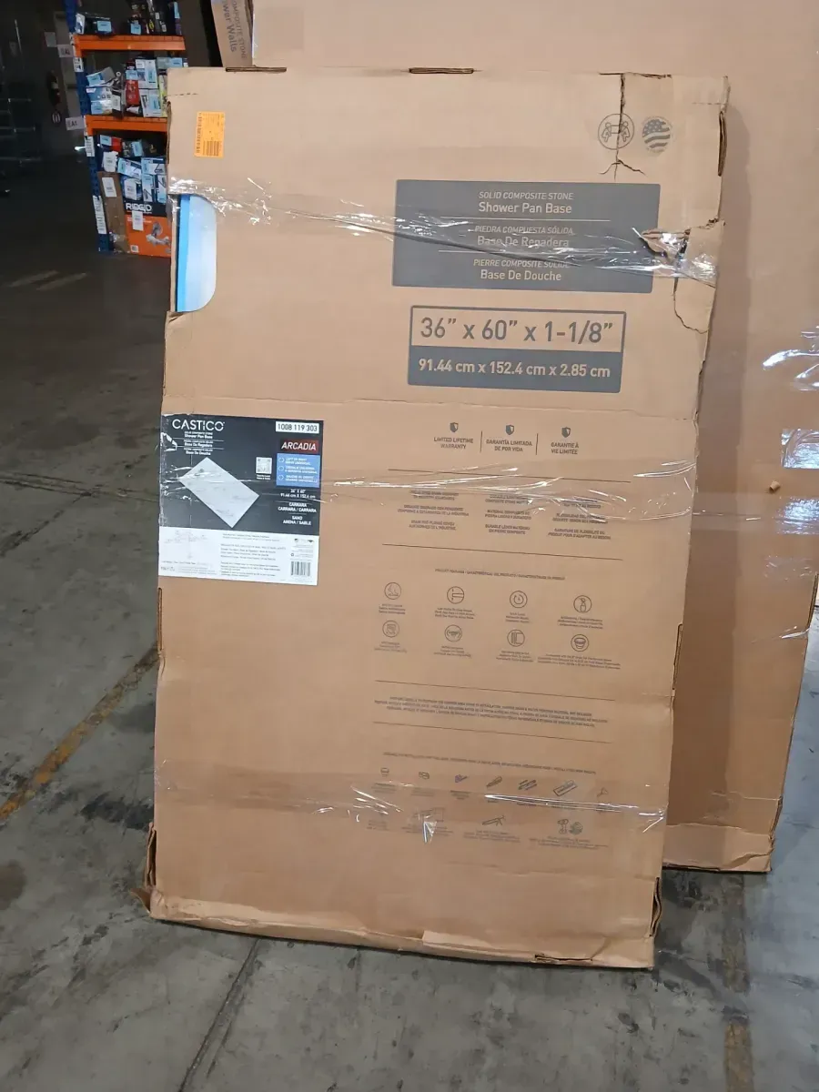 36 in. W x 60 in. L x 1.125 in. H Alcove Solid Composite Stone Shower Pan Base with L/R Drain in Carrara Sand - image 4