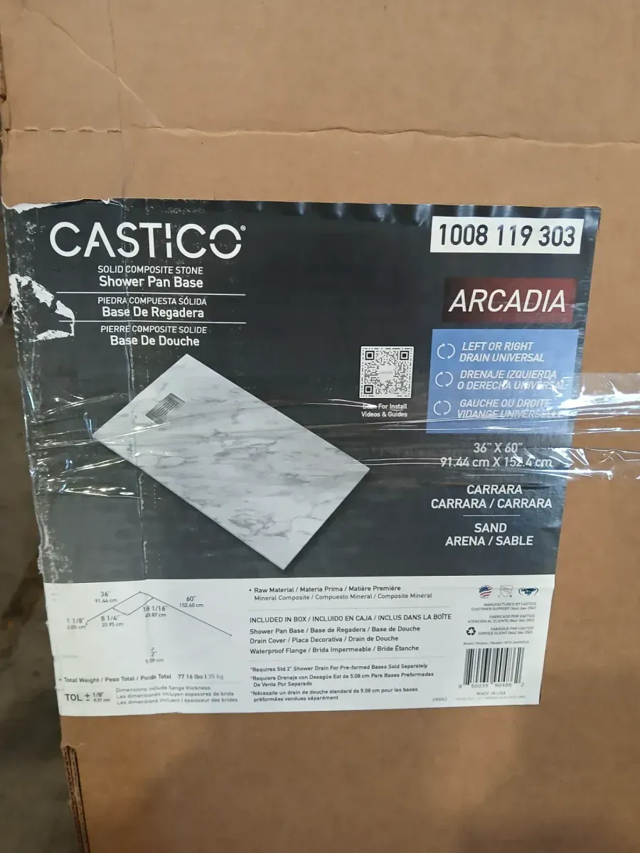 36 in. W x 60 in. L x 1.125 in. H Alcove Solid Composite Stone Shower Pan Base with L/R Drain in Carrara Sand - image 5