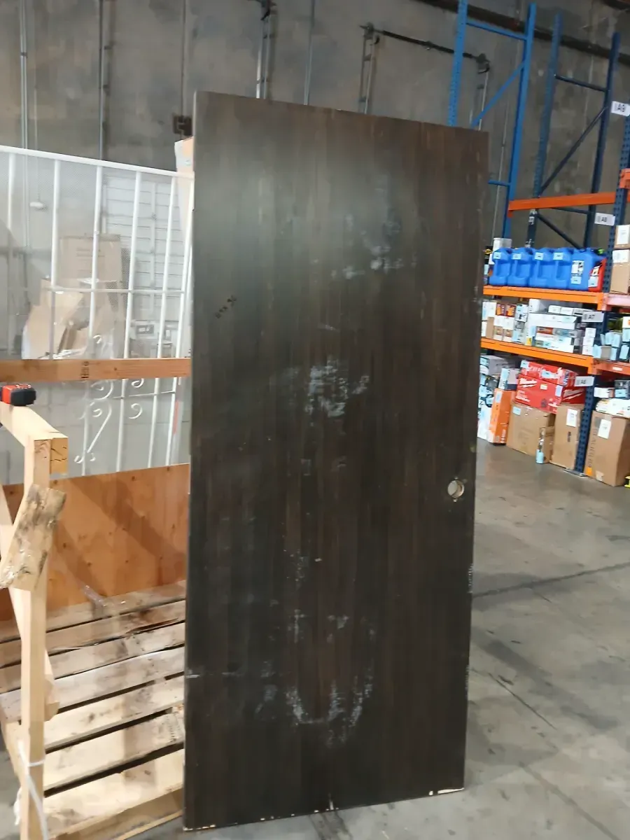 ***The door is in good condition; it only has a few scratches.***36 in. x 84in. Flush Right-Handed Hollow-Core Charcoal Black Stained Smooth Pine Wood Single Prehung Interior Door - image 1