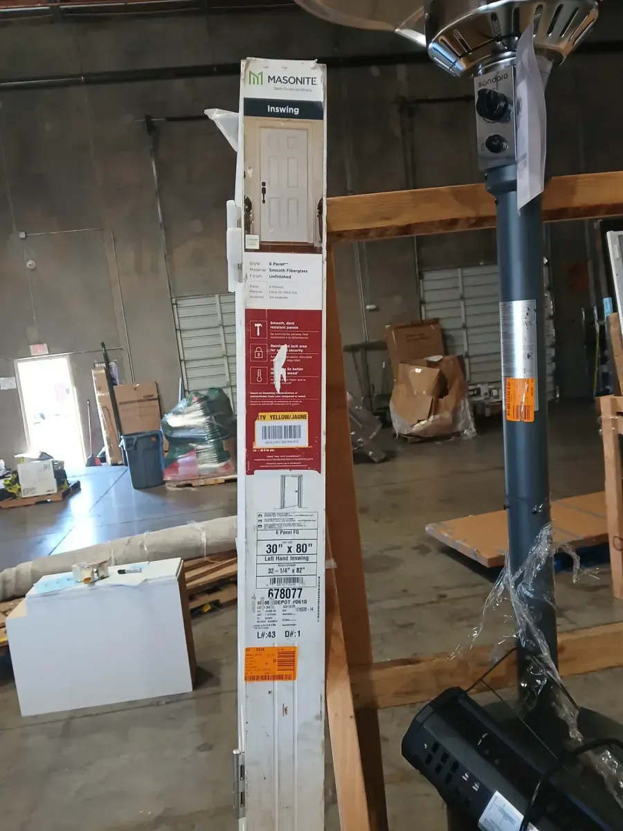 30 in. x 80 in. 6-Panel Left Hand Inswing Primed White Smooth Fiberglass Prehung Front Exterior Door with Brickmold - image 3