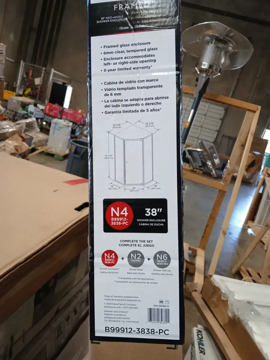 Foundations 38 in. L x 38 in. W x 74 in. H Corner Shower Kit with Pivot Framed Shower Door and Shower Pan - image 2