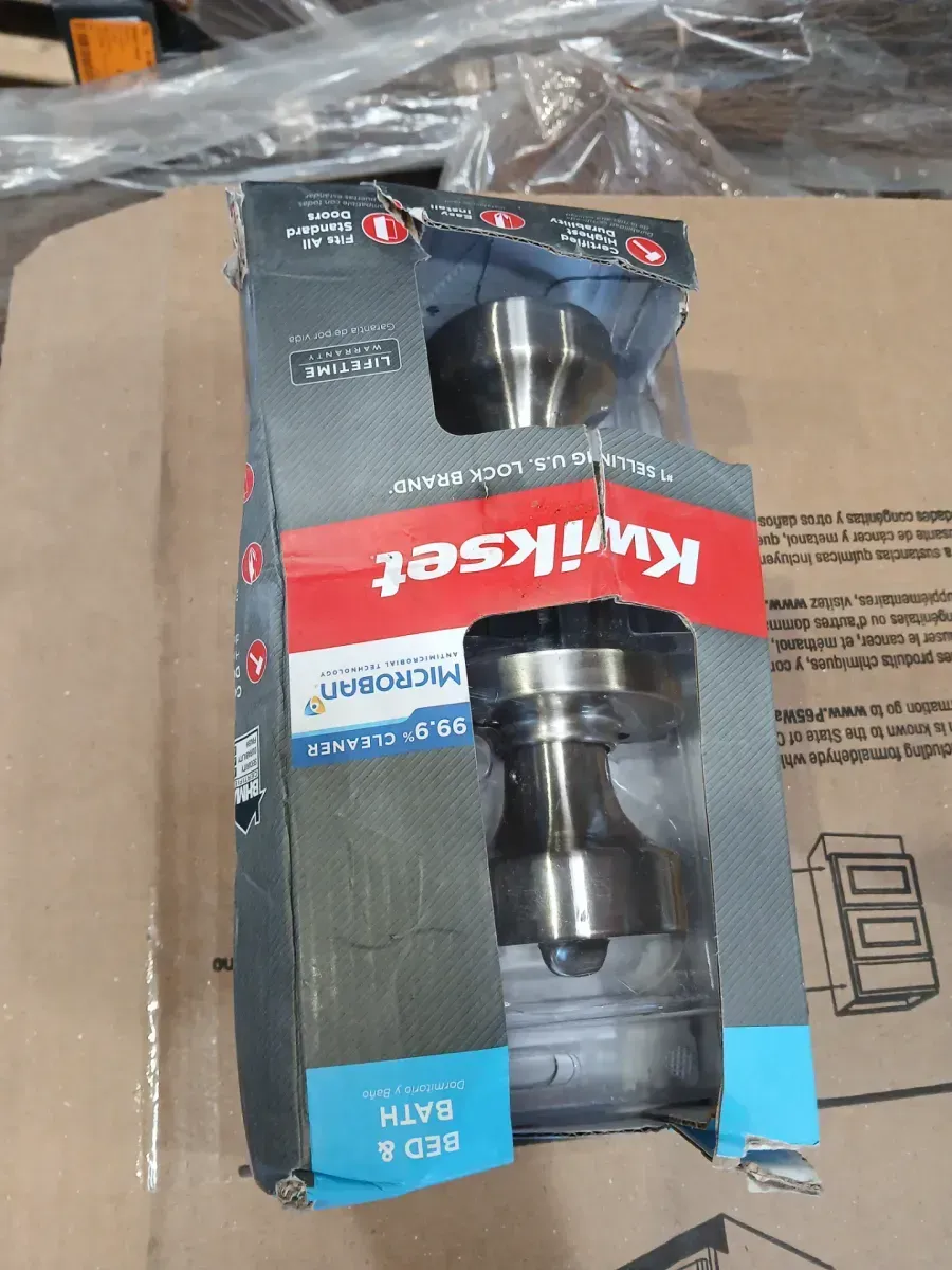 Pismo Round Satin Nickel Bed/Bath Door Knob Featuring Microban Antimicrobial Technology with Lock - image 5