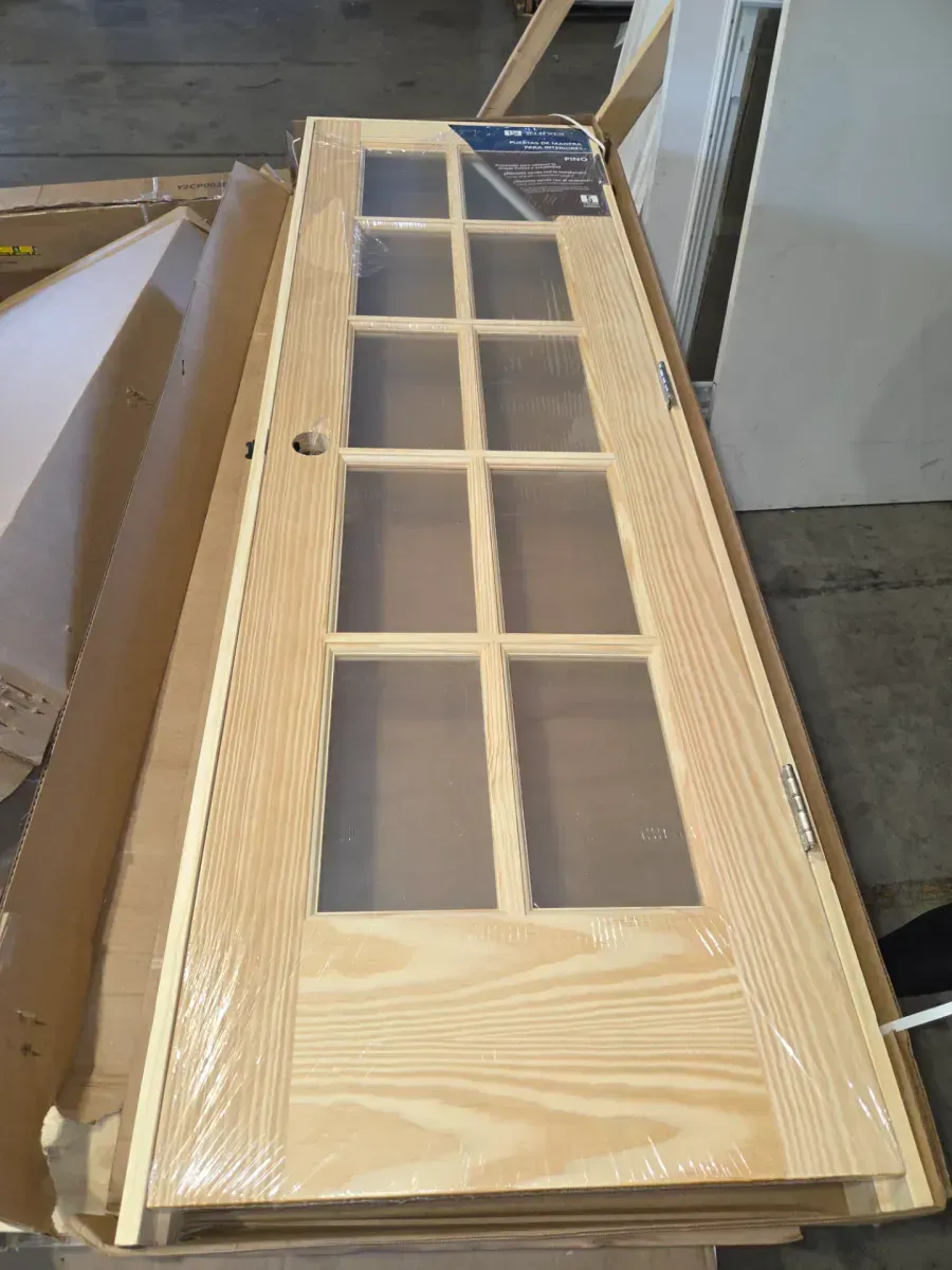 32 in. x 80 in. 10-Lite French Unfinished Pine Right Hand Solid Core Wood Single Prehung Interior Door with Bronze Hinge - image 1