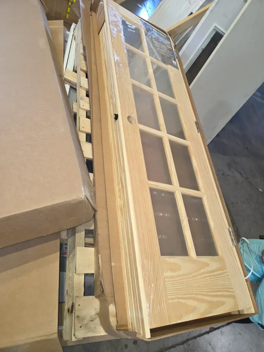 32 in. x 80 in. 10-Lite French Unfinished Pine Right Hand Solid Core Wood Single Prehung Interior Door with Bronze Hinge - image 2