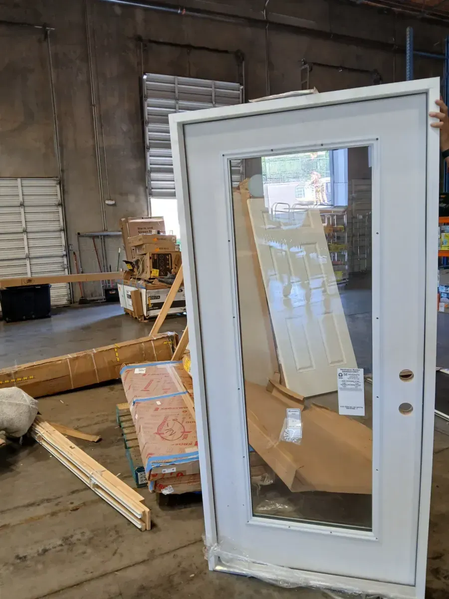 36 in. x 80 in. Legacy Series Full Lite Clear Glass Left Hand Inswing White Primed Fiberglass Prehung Front Door - image 2