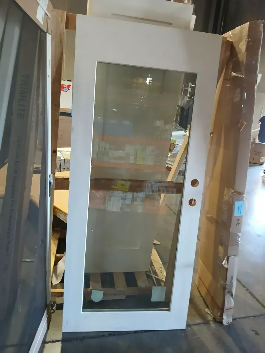 ***It's a little stained.***34 in. x 78 in. Left-Hand/Inswing Full Lite Clear Glass Primed White Smooth Fiberglass Front Door Slab - image 1