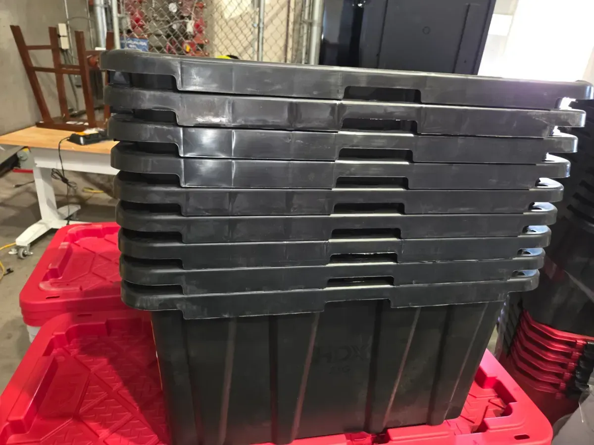 *** pack of 9 It doesn't come with the lid.***90 in. W 5-Shelf Black Metal Shelving Unit, 27 Gal. Black and Yellow Storage Tote (4-Count) Combo - image 5