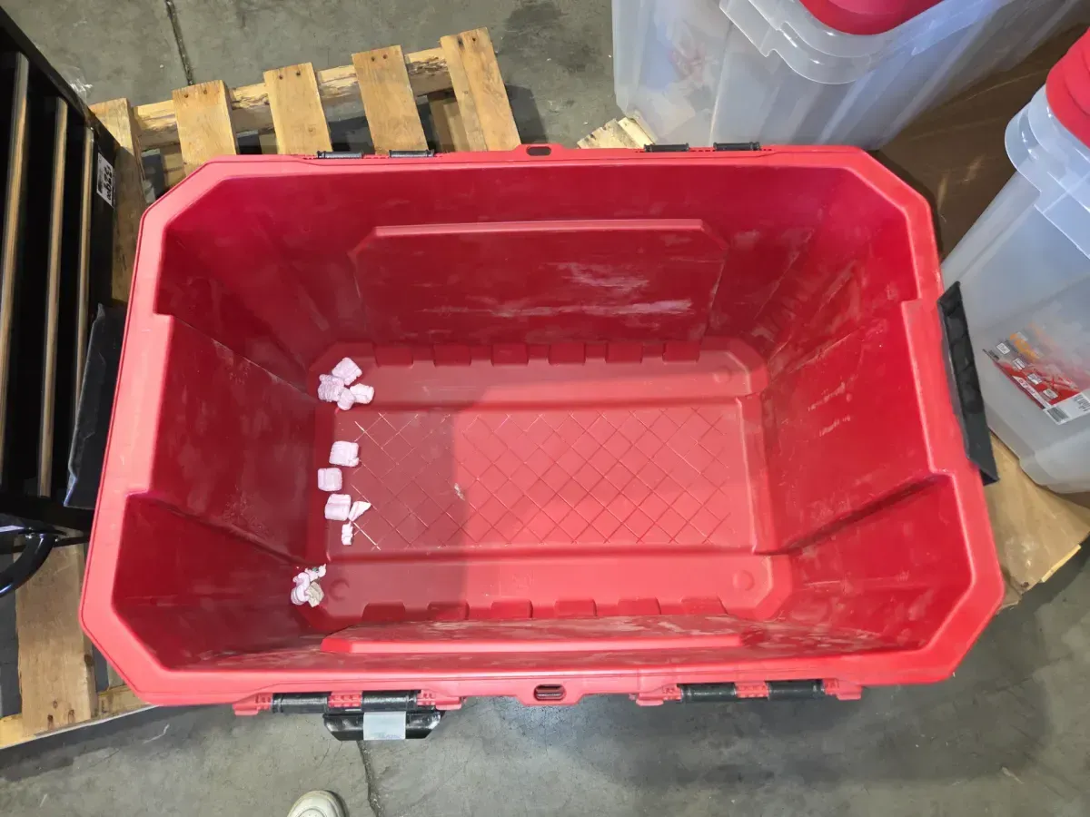 ***pack of 6 It doesn't come with the lid.***20-Gal. Professional Heavy Duty Waterproof Stackable Plastic Storage Container with Hinged Lid in Red - image 3