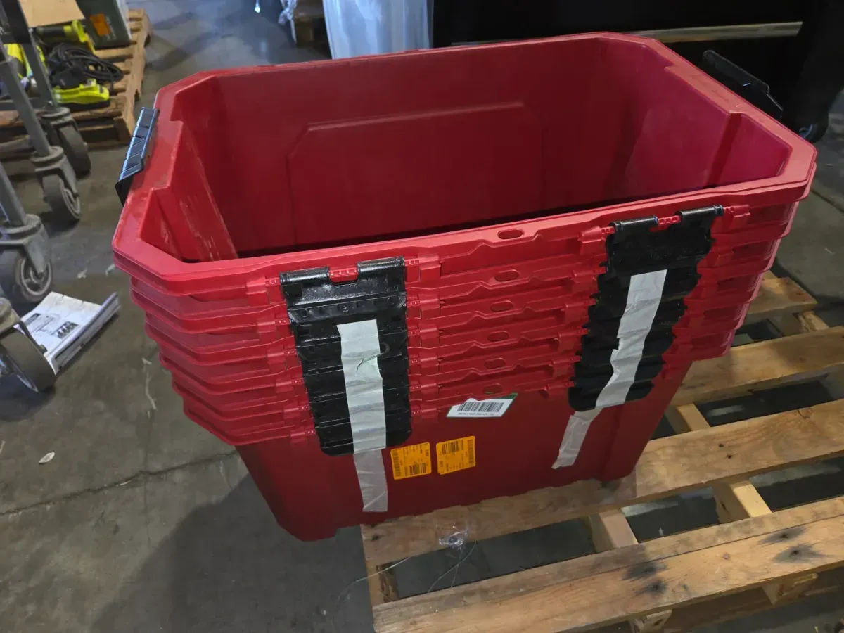 ***pack of 6 It doesn't come with the lid.***20-Gal. Professional Heavy Duty Waterproof Stackable Plastic Storage Container with Hinged Lid in Red - image 4