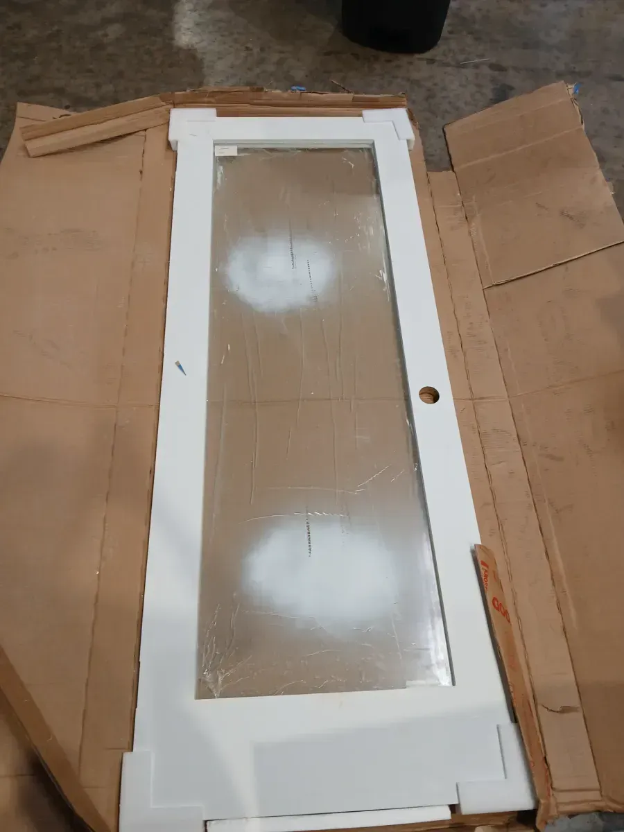 ***minor crack***30 in. x 80 in. Right Hand Primed Composite Glass Full Lite Clear Single Prehung Interior Door - image 3
