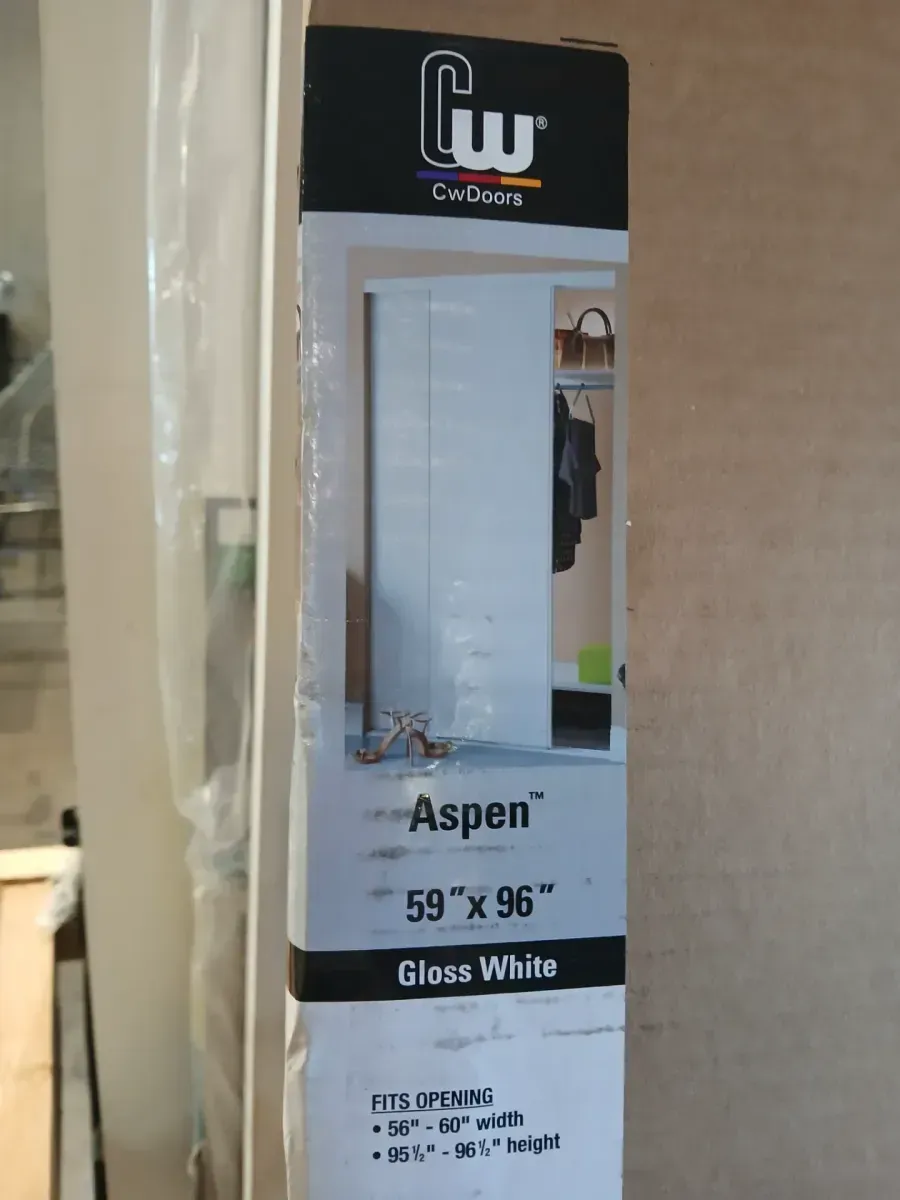 47 in. x 80 1/2 in. Aspen White Gloss Painted Steel Frame Prefinished White Hardboard Interior Sliding Closet Door - image 2