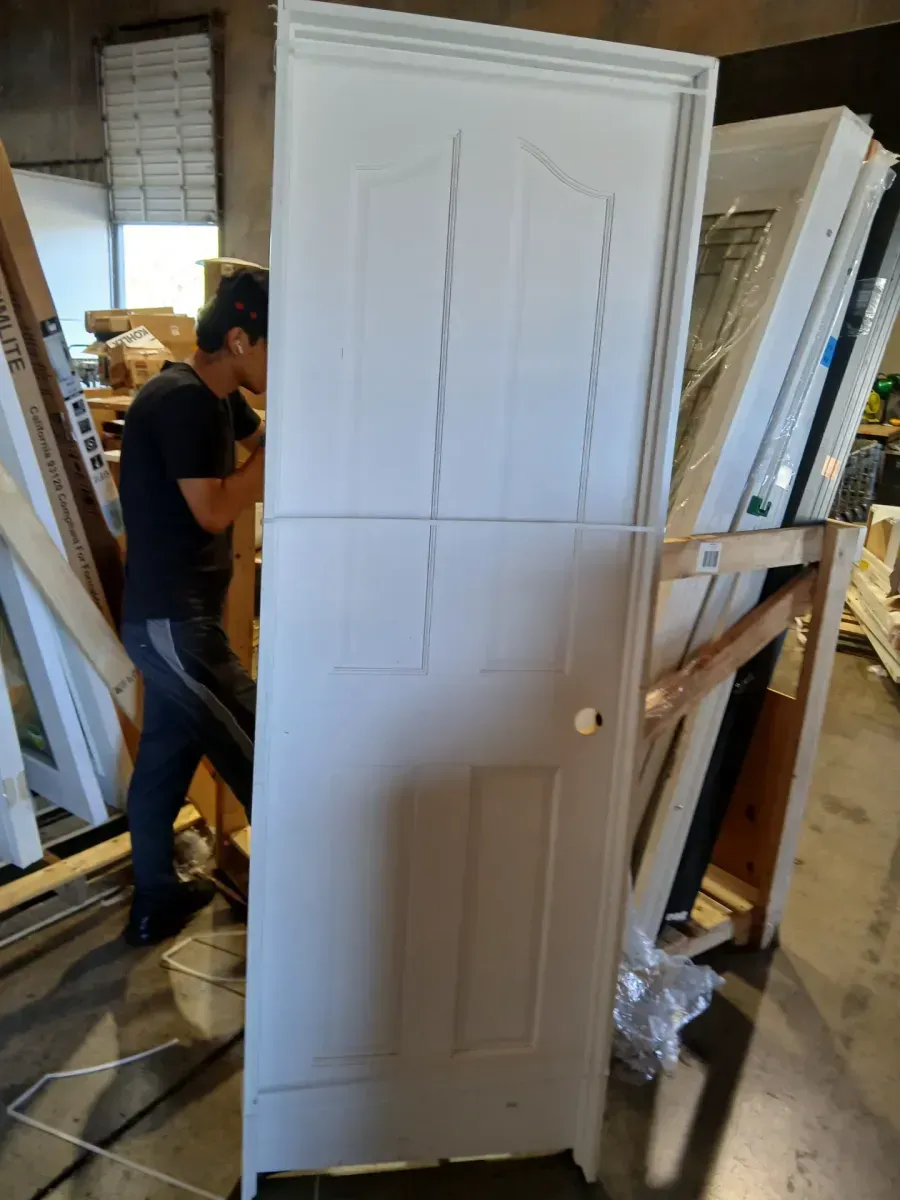 ***The same dimensions, but the panels have a different design.***28 in. x 80 in. 4 Panel Left-Handed Primed Composite Hollow Core Single Prehung Interior Door 4-9/16 in. Flat Jamb - image 2
