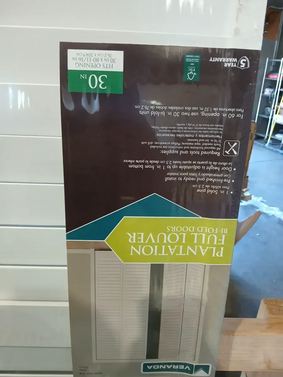 30 in. x 80 in. Louver Pine White Plantation Interior Closet Bi-fold Door - image 2