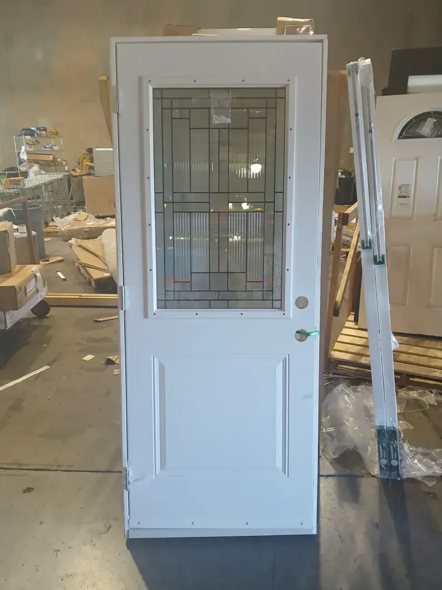 32 in. x 81 in. 1-Lite Craftsman White Painted Steel Prehung Right-Hand Inswing Front Door w/Brickmould - image 2