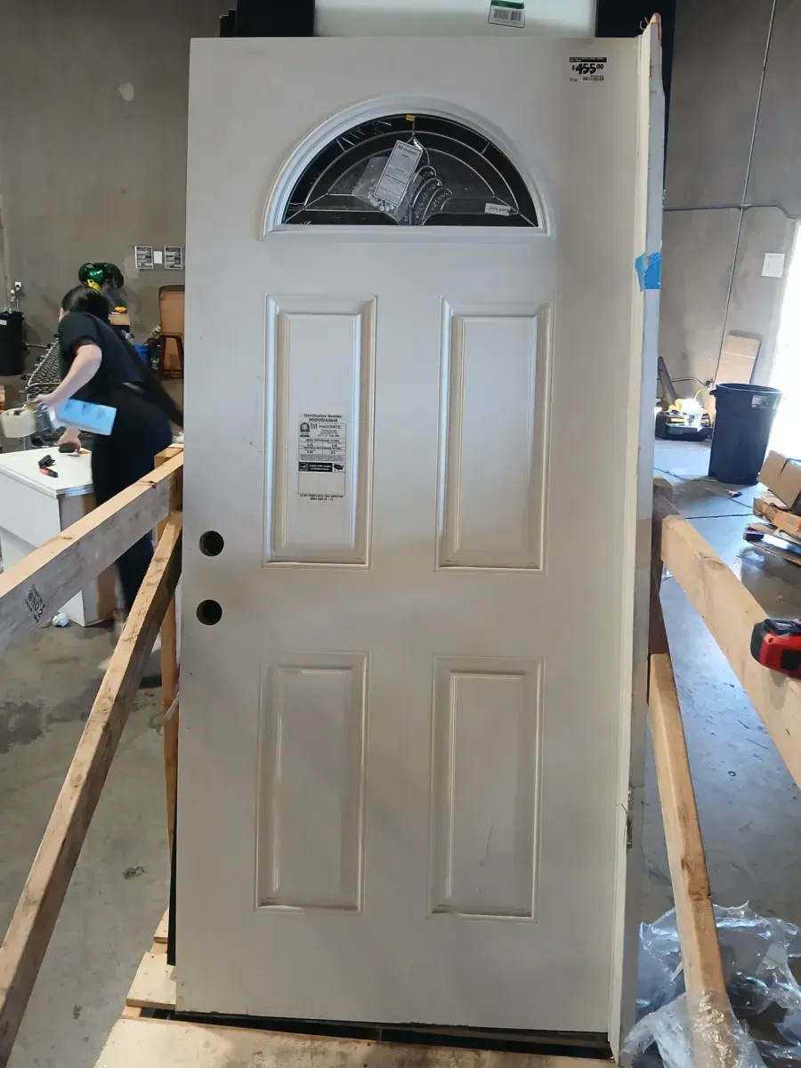 Surplus 36 x 79 Smooth Fiberglass Door with Decorative Half Round - image 1