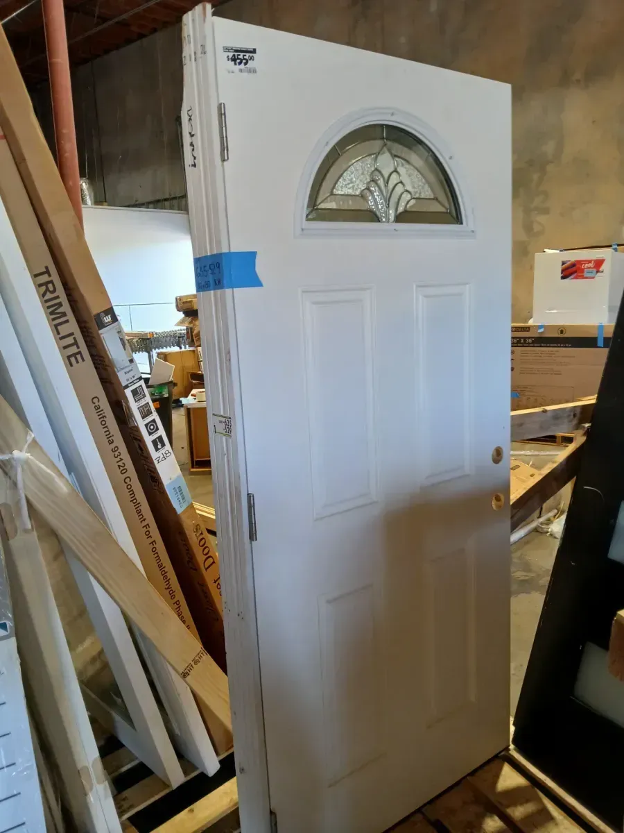 Surplus 36 x 79 Smooth Fiberglass Door with Decorative Half Round - image 3