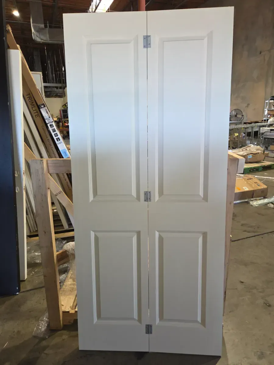***It has a dent.***36 in. x 80 in. 6 Panel Colonist Primed Textured Molded Composite Hollow Core Closet Bi-Fold Door - image 4