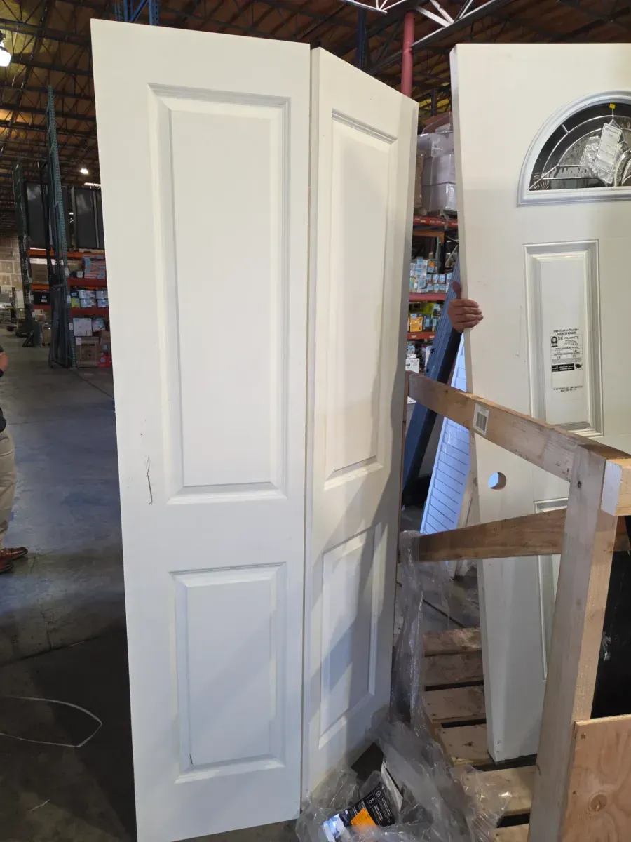 ***It has a dent.***36 in. x 80 in. 6 Panel Colonist Primed Textured Molded Composite Hollow Core Closet Bi-Fold Door - image 6