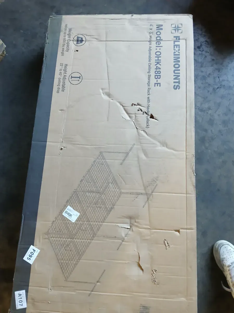 OHK Series 48 in. W x 96 in. D x 22-40 in. H Black Ceiling Mounted Overhead Garage Storage Rack with Accessory Hooks - image 3