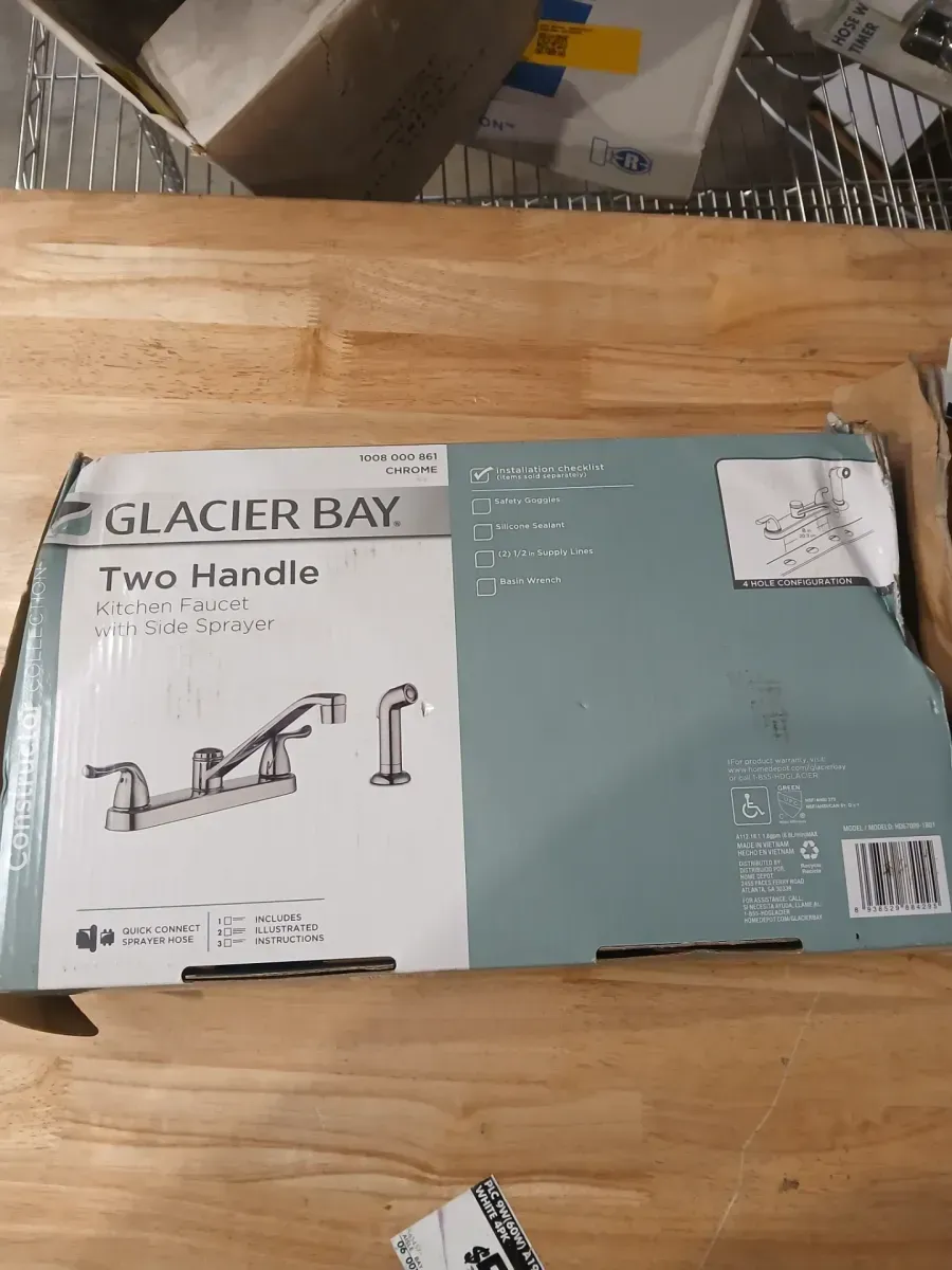 Constructor Double-Handle Standard Kitchen Faucet with Side Sprayer in Polished Chrome - image 2