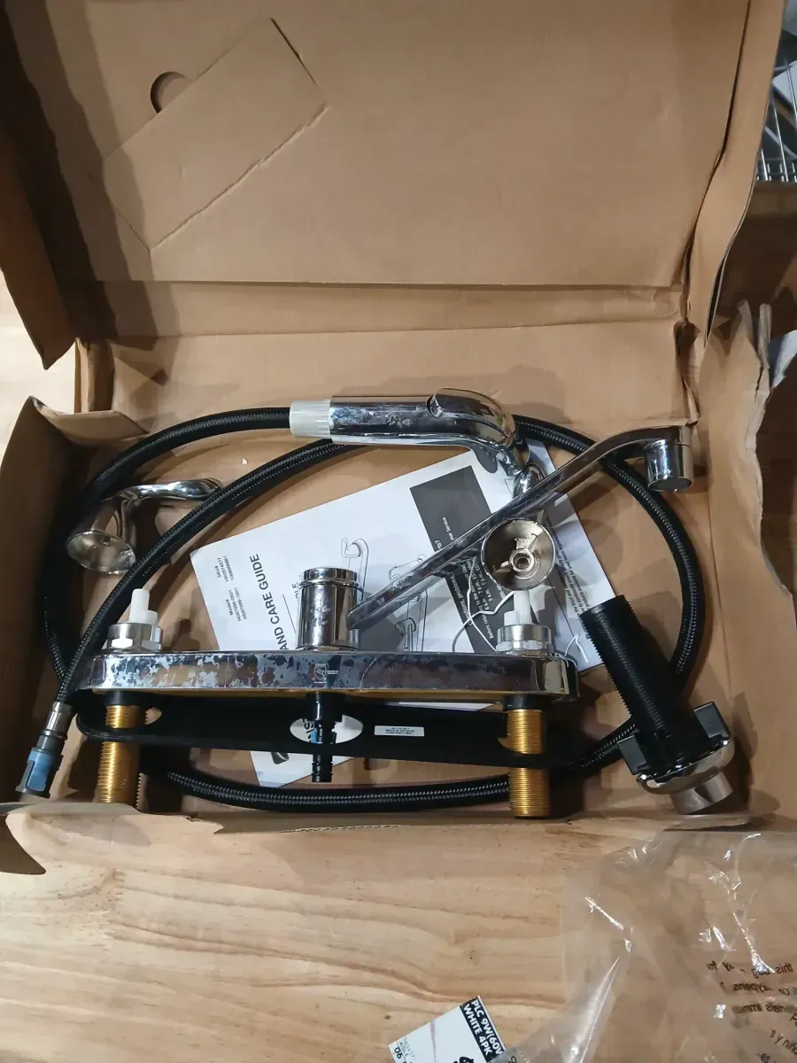 Constructor Double-Handle Standard Kitchen Faucet with Side Sprayer in Polished Chrome - image 3