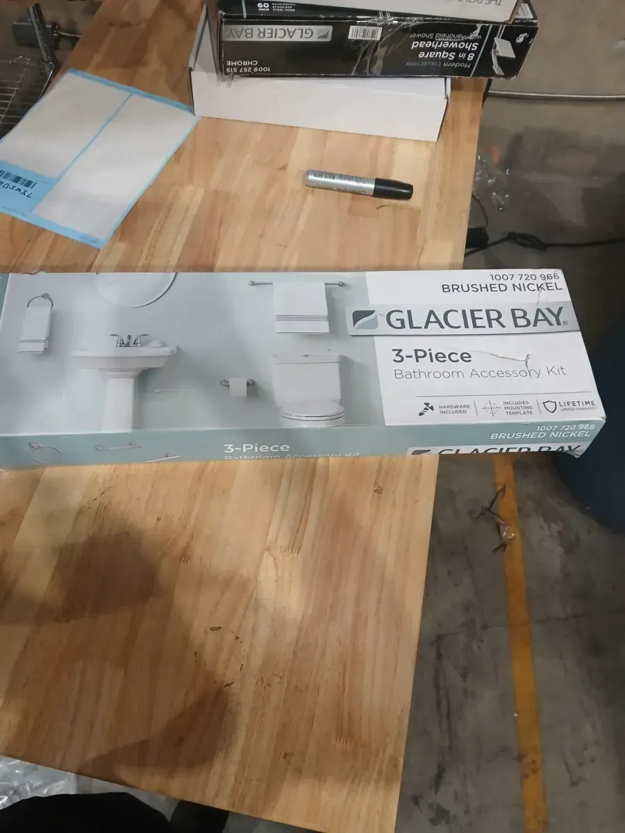 Builders 3-Piece Bath Hardware Set with Towel Bar TP Holder Towel Ring in Brushed Nickel - image 2