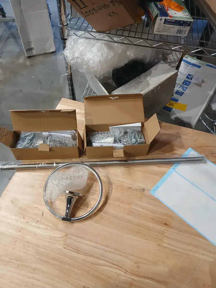 Builders 3-Piece Bath Hardware Set with Towel Bar TP Holder Towel Ring in Brushed Nickel - image 3