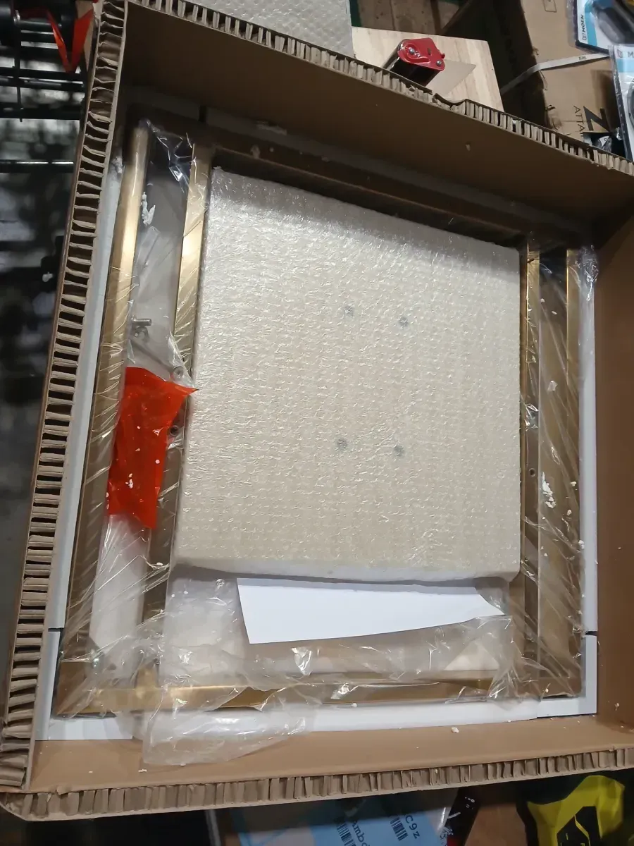 Modern C-Shaped End Table with Faux Marble Base and Gold Frame - image 1