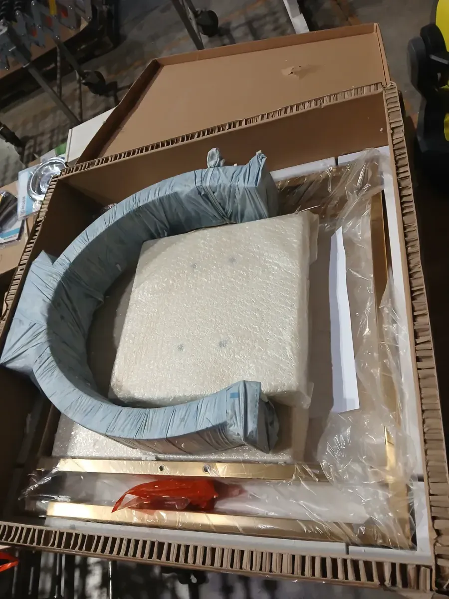 Modern C-Shaped End Table with Faux Marble Base and Gold Frame - image 4