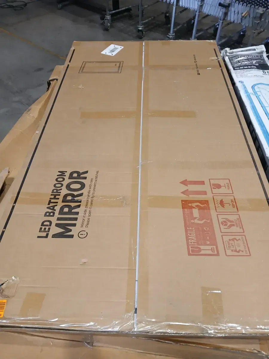 ***back has minor damage ***72 in. W x 36 in. H Rectangular Framed LED Lighted Bathroom Vanity Mirror with Light in Black with Backlit and Anti-Fog - image 2