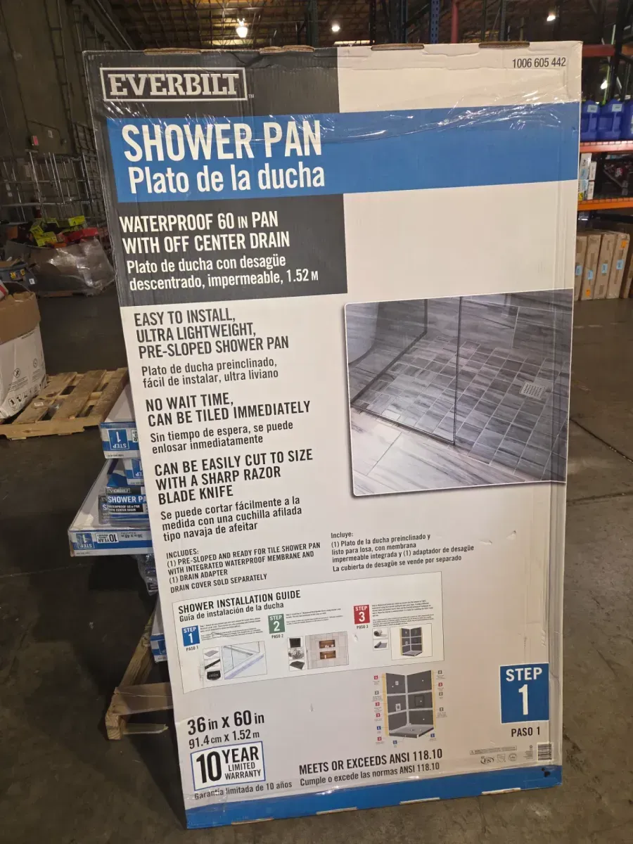 Watershield Shower System 36 in. x 60 in. Waterproof Shower Pan with Off-Center Drain (Drain Assembly Included) - image 4