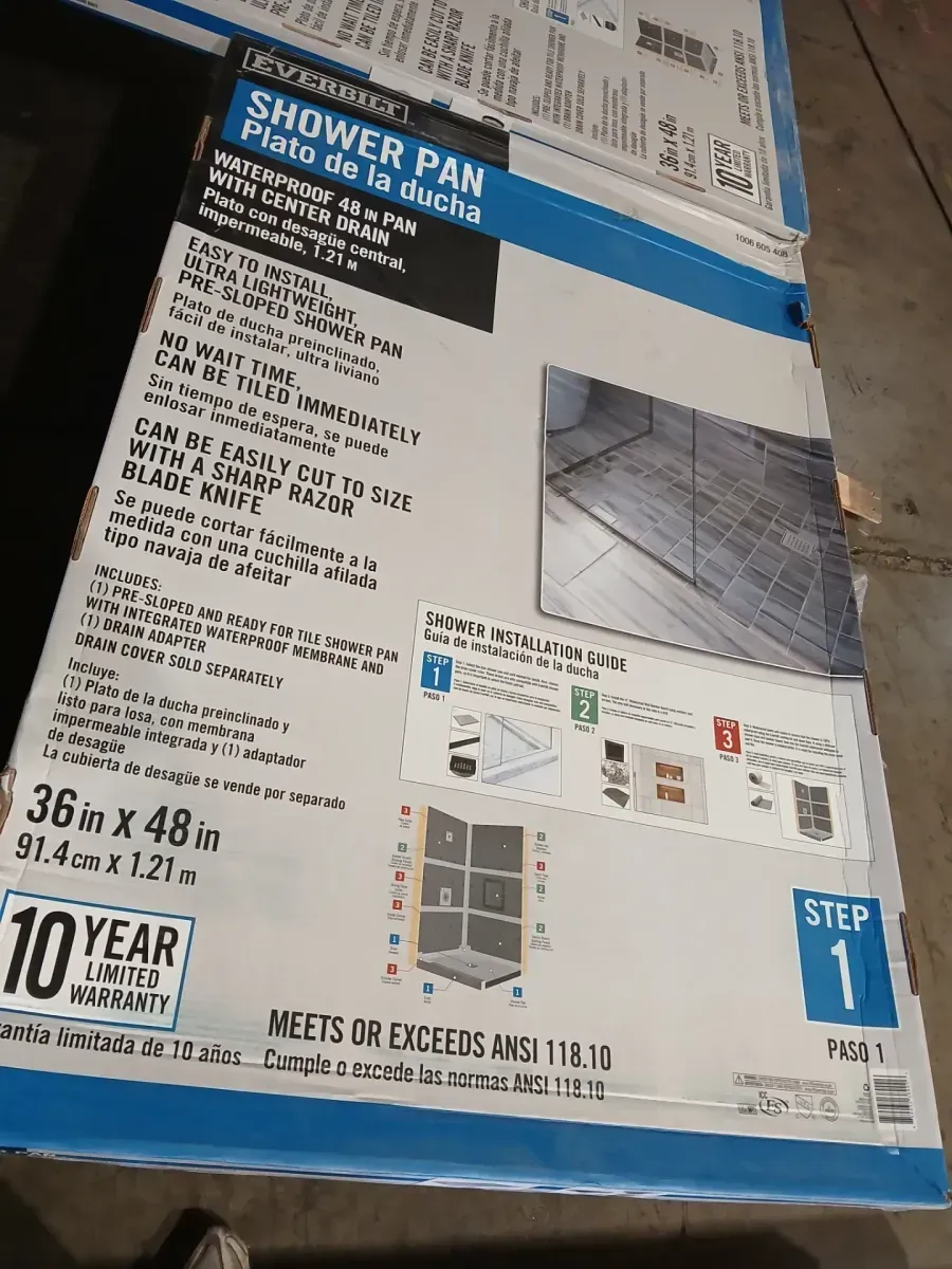 Watershield Shower System 36 in. x 48 in. Waterproof Center Drain Shower Tray With Drain Assembly - image 4