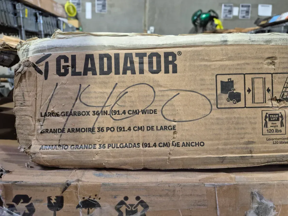 *** It is missing the key, and the metal is slightly bent.*** Gladiator Large Gearbox Heavy-duty four-shelf storage for tools and supplies - image 1