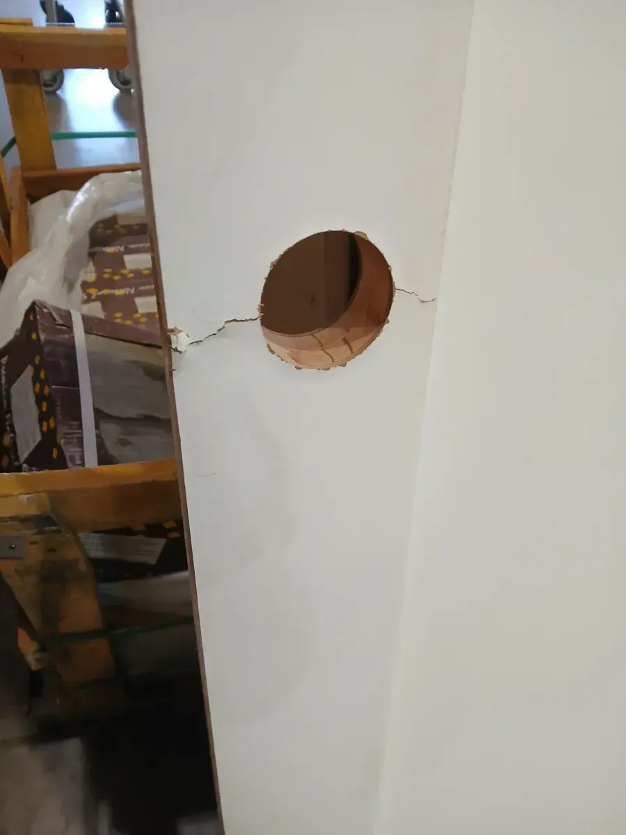 ***  has crack on the handle part and is damaged from the top part ***?30 in. x 80 in. x 1-3/8 in. Shaker White Primed 1-Panel Solid Core Wood Interior Slab Door - image 3