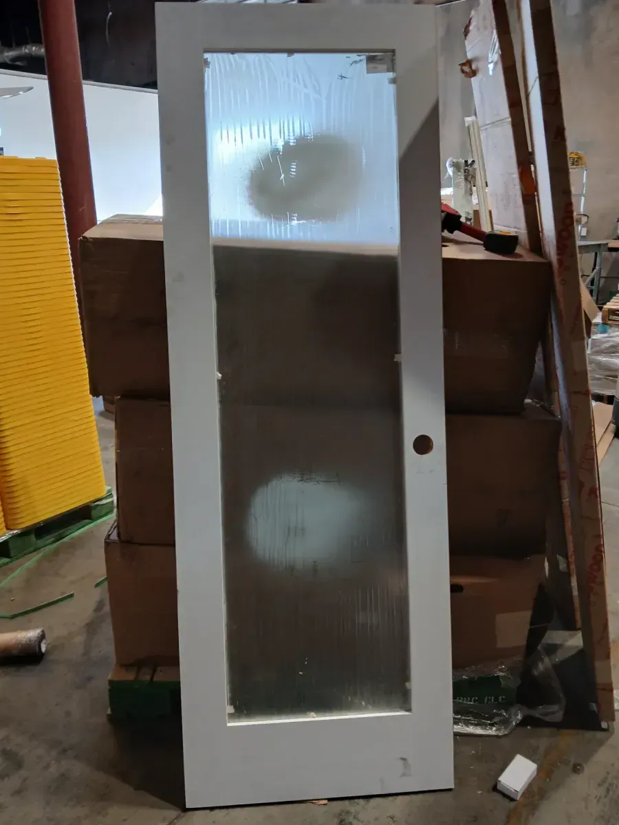 TENONER 32 in. x 80 in. Full-Lite Frosted Glass Interior Door Panels MDF White Single Slab Finished With Black Goal Doorknob - image 4