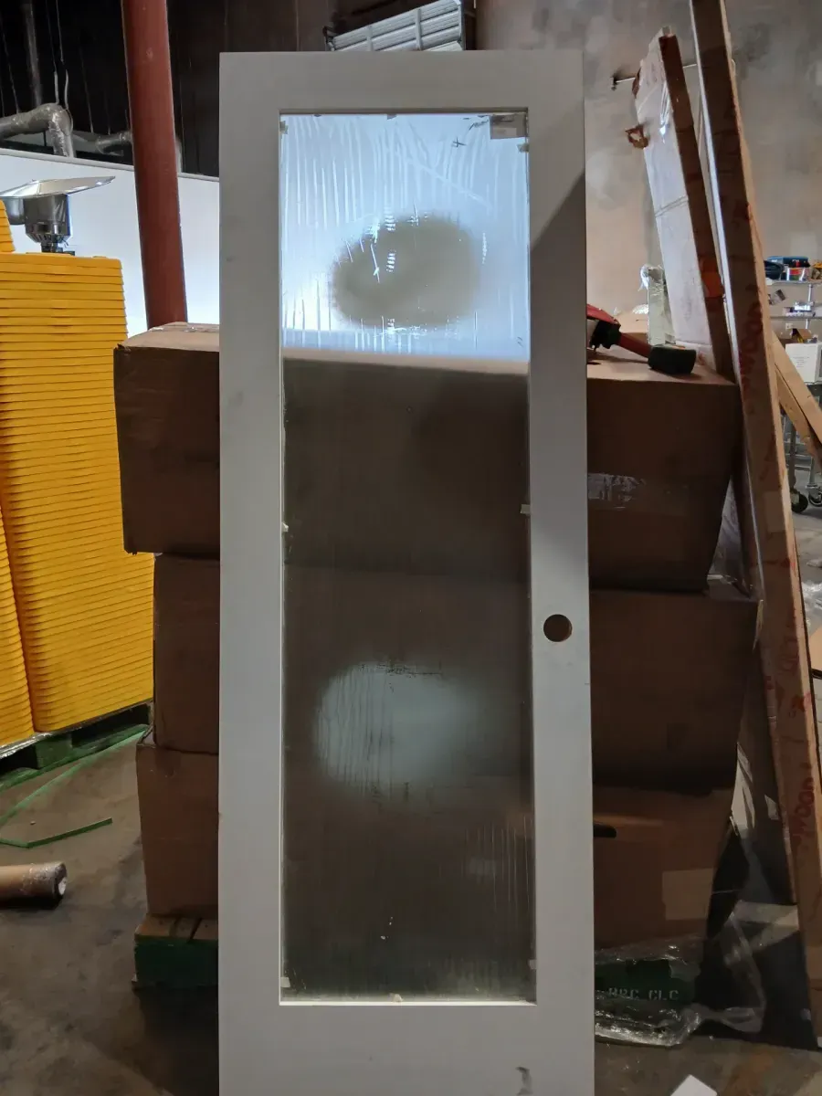 TENONER 32 in. x 80 in. Full-Lite Frosted Glass Interior Door Panels MDF White Single Slab Finished With Black Goal Doorknob - image 5