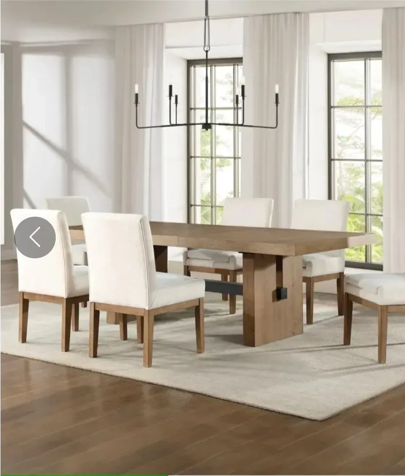 Aubrey 7-Piece 78-96" Dining Table Set With 2 Upholstered Parsons Chairs, Brown - image 1