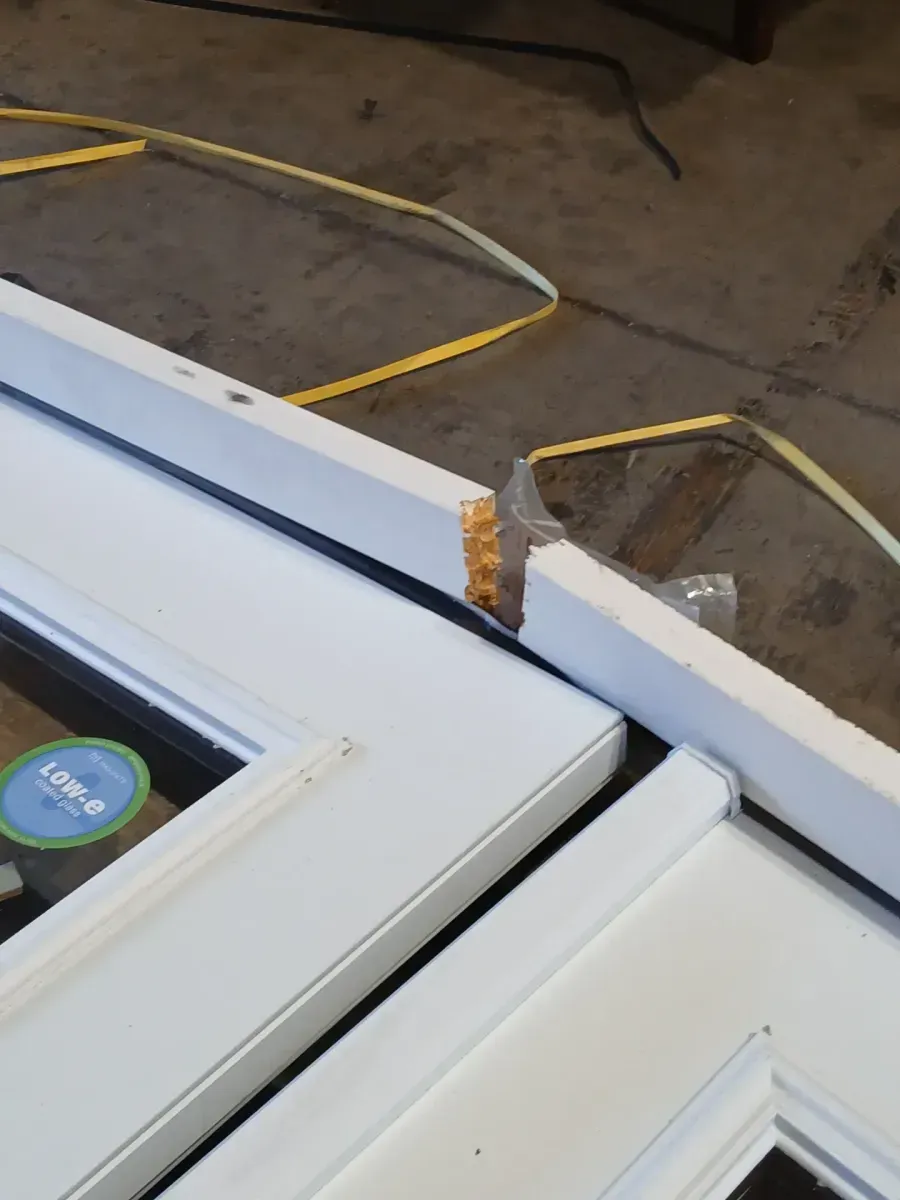 *** The frame is damaged—broken*** 60 in. x 80 in. White Primed Left-Hand/Inswing Tempered Glass Steel Double Prehung Patio Door with Wood Frame - image 3