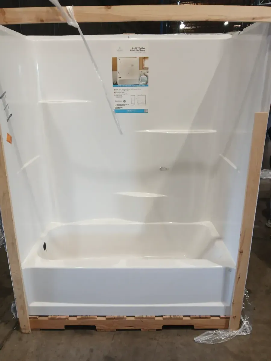 ***has a bit of damage ***Everyday Acrylx 60 in. x 30 in. x 72 in. Rectangular Tub Shower Combo Unit with Left Drain in White - image 2