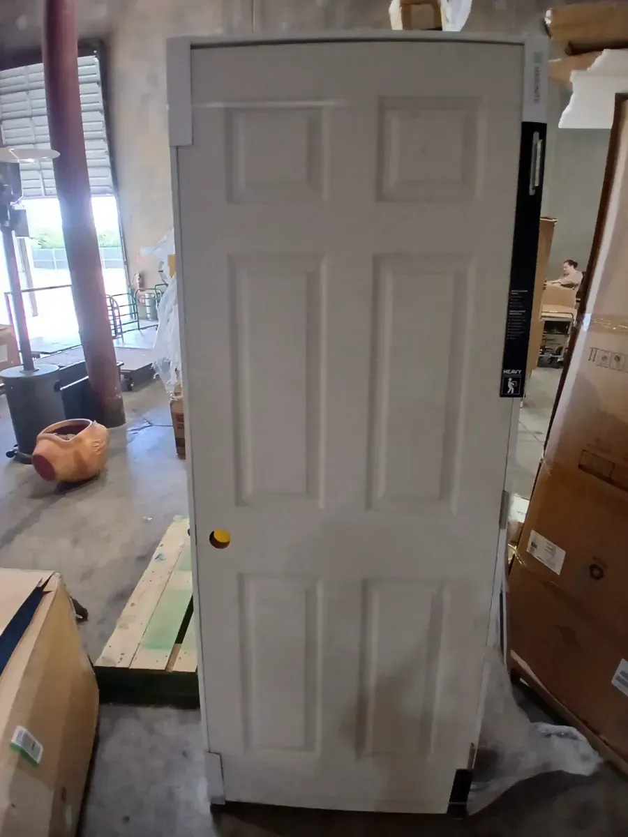 30 in. x 80 in. 6 Panel Left-Handed Primed Composite Hollow Core Single Prehung Interior Door 4-9/16 in. Flat Jamb - image 2