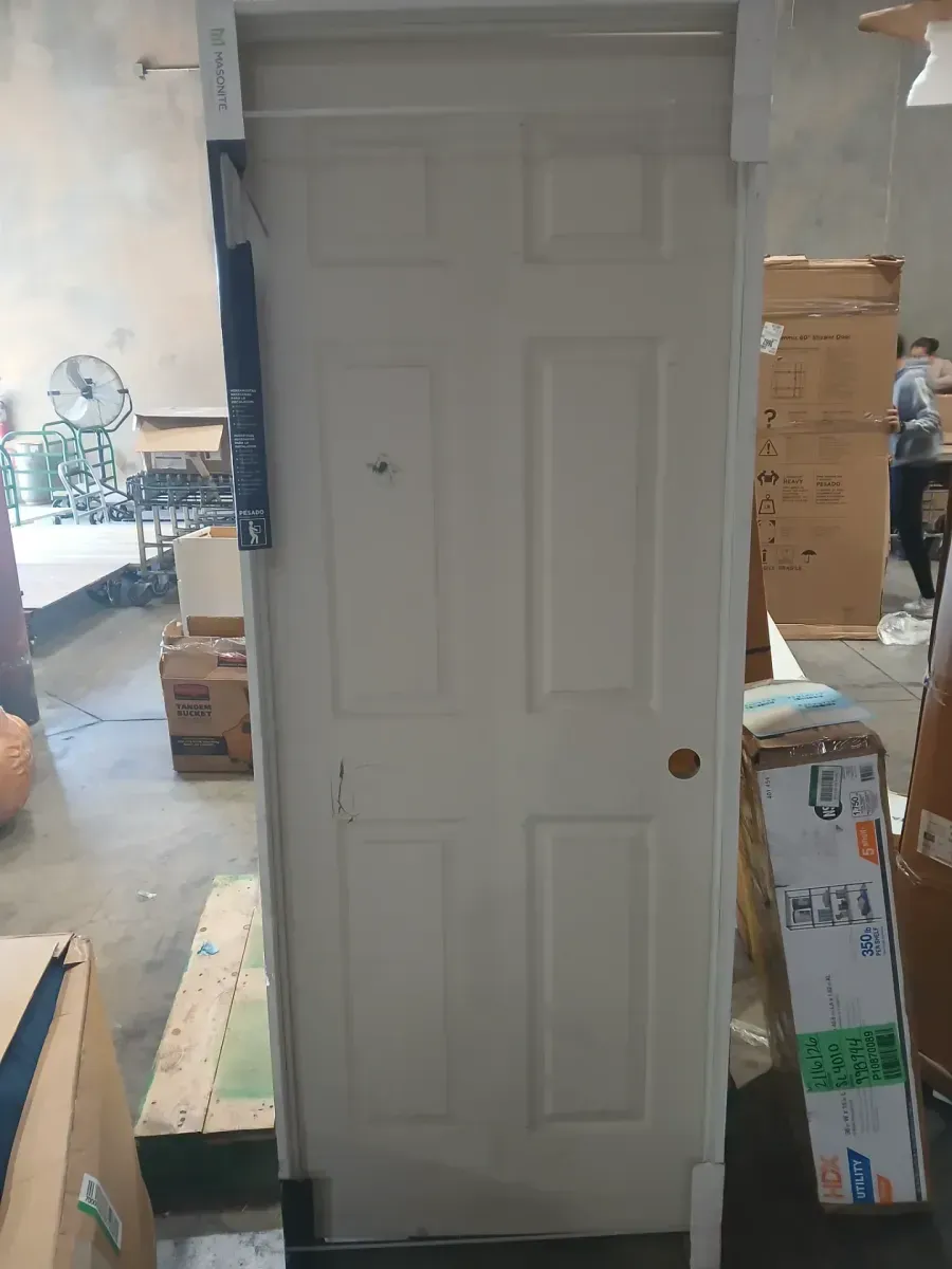 30 in. x 80 in. 6 Panel Left-Handed Primed Composite Hollow Core Single Prehung Interior Door 4-9/16 in. Flat Jamb - image 3