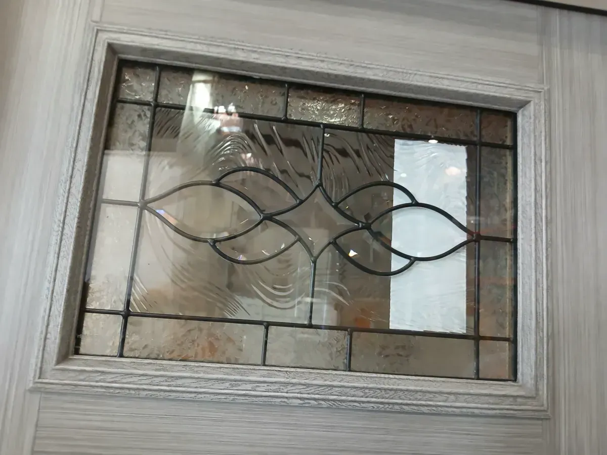 36 in. x 80 in. Stone Right-Hand 1-Lite Craftsman Carillon Stained Fiberglass Prehung Front Door with Brickmould - image 4