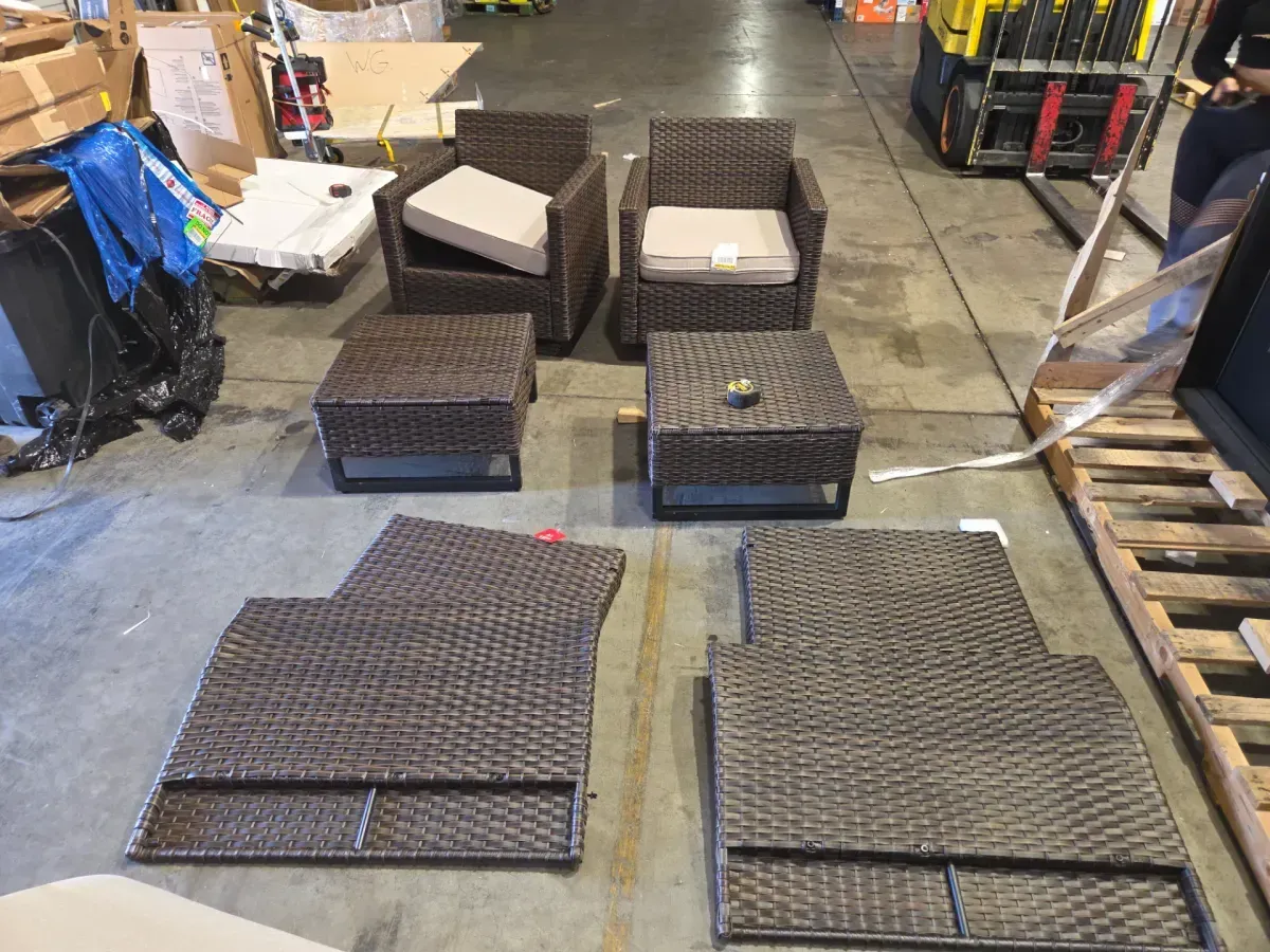 ***Incomplete piece of furniture**Brown Wicker 6 Seat 6-Piece Steel Outdoor Patio Conversation Set with Beige Cushions - image 2