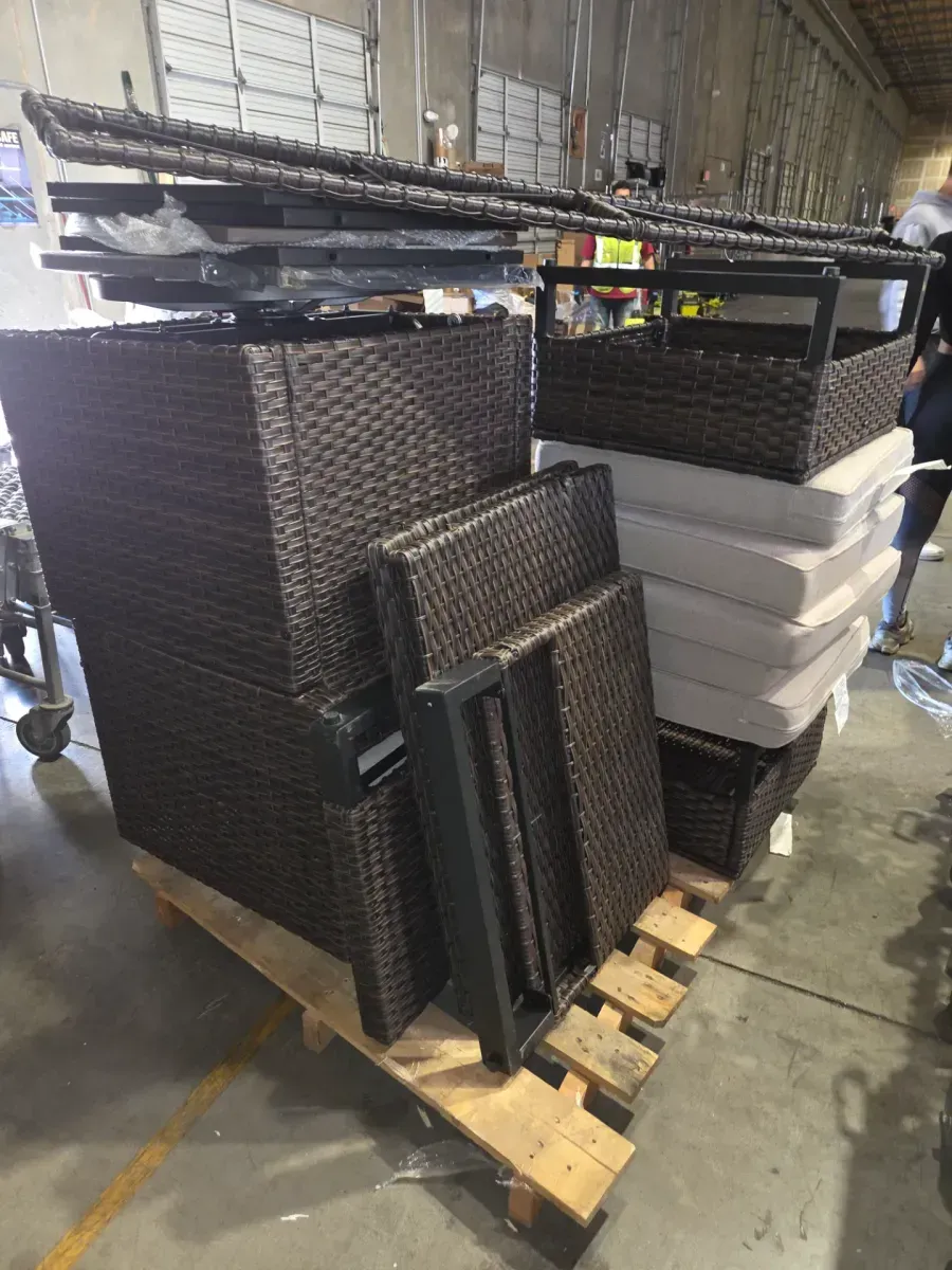 ***Incomplete piece of furniture**Brown Wicker 6 Seat 6-Piece Steel Outdoor Patio Conversation Set with Beige Cushions - image 15