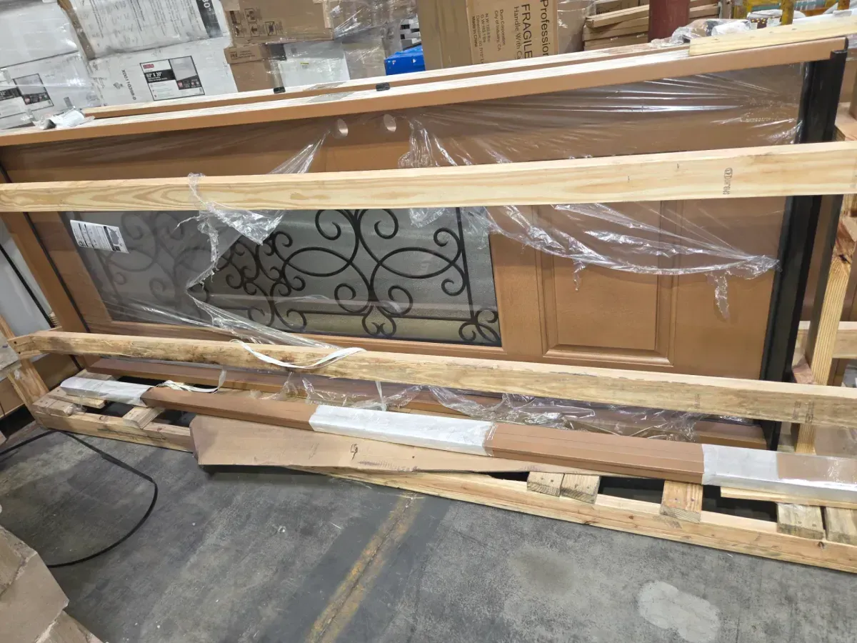 Regency 36 in. x 96 in. 3/4Lite Georgian Decorative Glass LHIS Autumn Wheat Mahogany Fiberglass Prehung Front Door - image 3