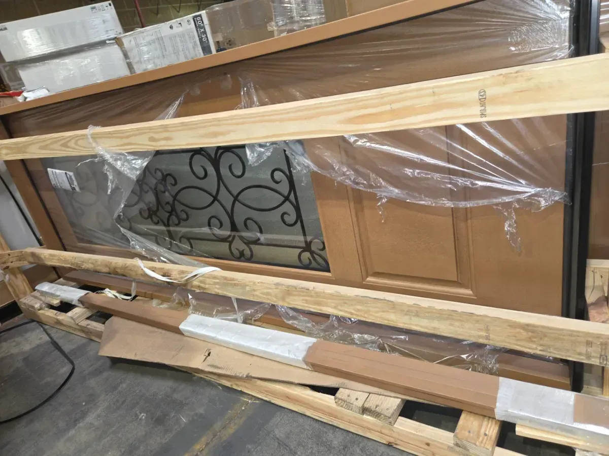 Regency 36 in. x 96 in. 3/4Lite Georgian Decorative Glass LHIS Autumn Wheat Mahogany Fiberglass Prehung Front Door - image 4