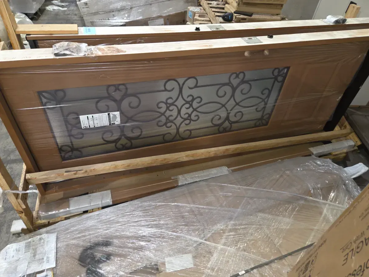 Regency 36 in. x 96 in. 3/4Lite Georgian Decorative Glass LHIS Autumn Wheat Mahogany Fiberglass Prehung Front Door - image 3